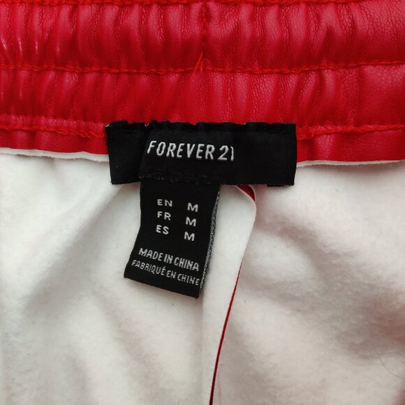 Forever 21 Women's Faux Leather Pants Size M Red Shiny Cargo Casual Party Dinner - Picture 2 of 13